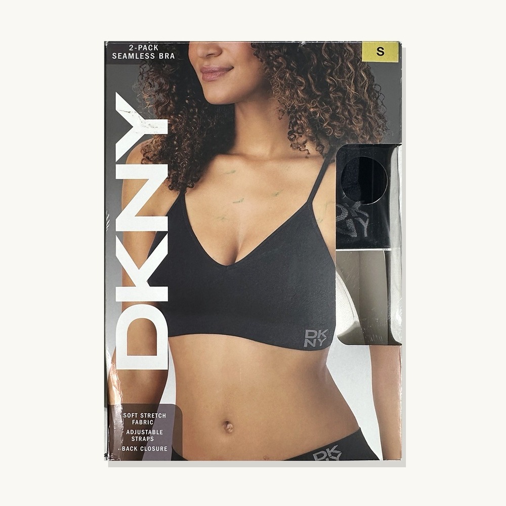 DKNY Womens 2-Pack Seamless Bra Black Ivory Soft Stretch Adjustable Straps S